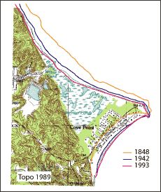 Permanent impacts along an impermanent shoreline? (Historic shorelines map from USGS)